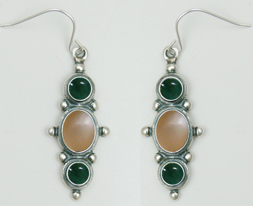 Sterling Silver Drop Dangle Earrings With Peach Moonstone And Fluorite